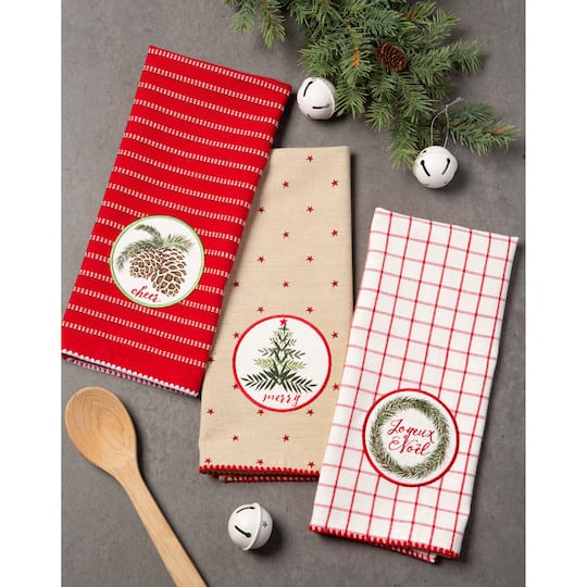 DII® Assorted Noel Embellished Dishtowel Set